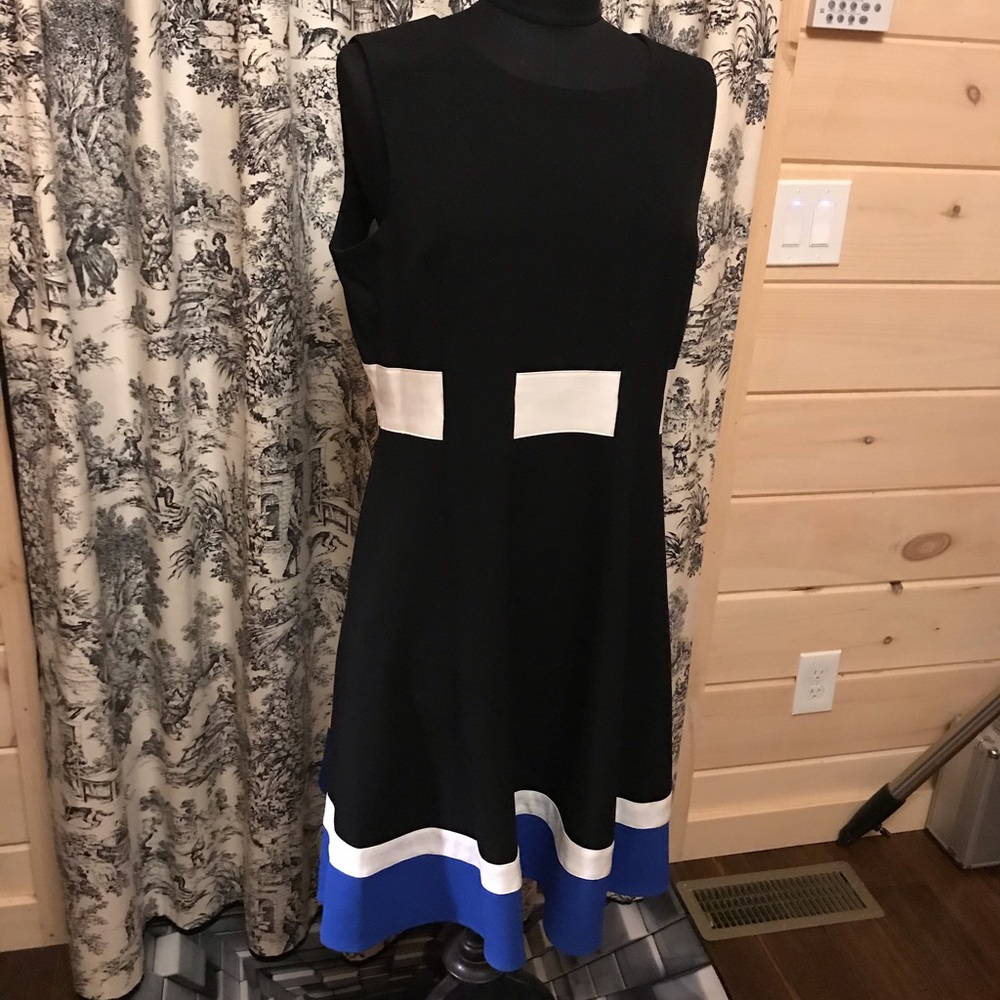 Calvin Klein Black White & Blue Dress size 14 EUC